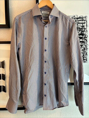 Twillory Non-Iron Safe Cotton Gingham Dress Shirt Size 16 34/35